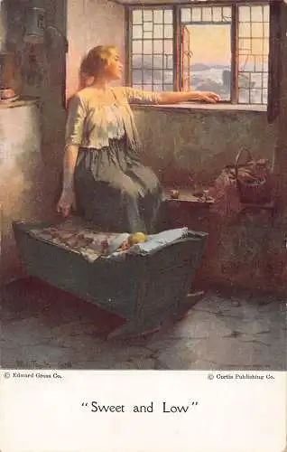 A909 Süße und niedrige Kunst Mutter schaut auf Fenster nimmt Auto von Baby Postkarte