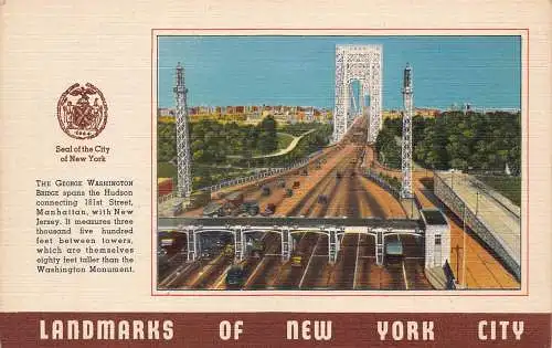 A916 US Wahrzeichen von New York City George Washington Bridge Autos Postkarte