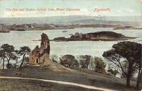 A919 England 1908 Hoe and Drakes Island from Mount Edgcumbe alte Postkarte