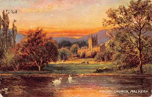A919 England 1911 Priory Church Malvern Swans Vintage Postkarte