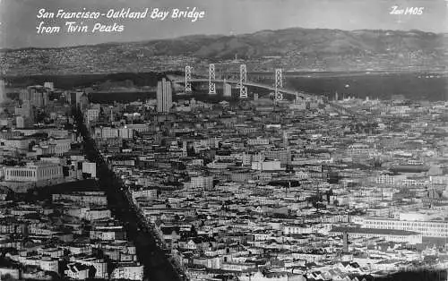 A922 US San Francisco Oakland Bay Bridge von Twin Peaks RPPC Vintage Postkarte