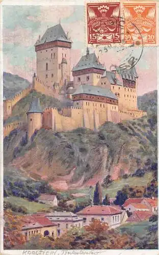 A922 Tschechien 1921 Schloss Karlstein Beroun Vintage Postkarte