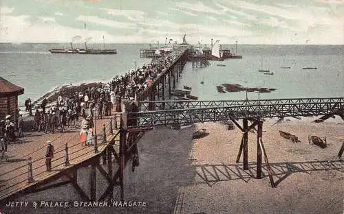 A889 England 1908 Margate Jetty and Palace Steamer Vintage Postkarte