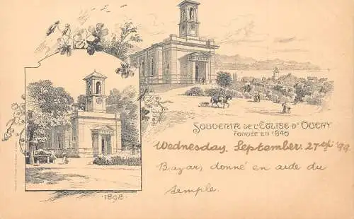 A902 Schweiz Souvenir de l'Eglise D'Ouchy Kirche Blumen 1898 Postkarte