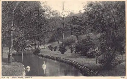 A904 England 1941 Buxton Serpentine Walks Swans Vintage Postkarte