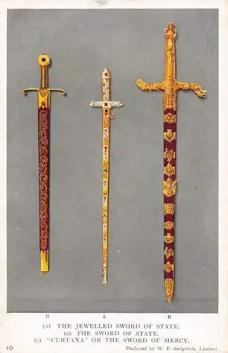 A908 British Royalty Swords of State und Curtana Sword of Mercy Vintage Postkarte