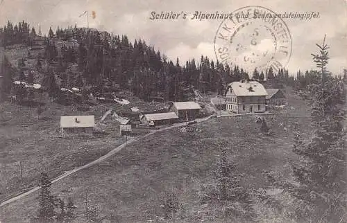A915 Österreich 1908 Schuelers Alpenhaus und Sonnwendsteingipfelhütte Postkarte