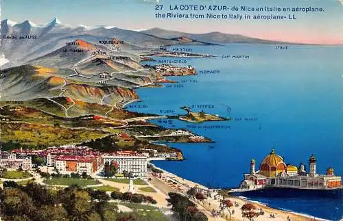 C022 Frankreich, La Cote d'Azur die Riviera von Nizza nach Italien Vintage Postkarte