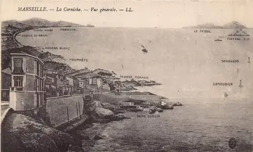 C022 Frankreich, Marseille La Corniche vue Generale Vintage Postkarte