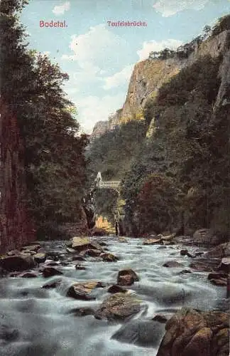 Deutschland Bodetal Teufelsbrücke Flussklippen Vintage Postkarte