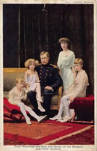 A907 Belgisches Königshaus König Albert und Königin und Kinder Vintage Postkarte