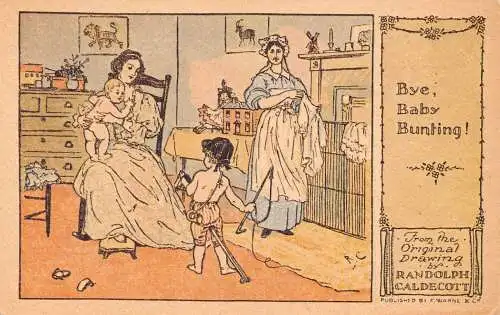 A910 Kunst von Randolph Caldecott Bye Baby Wimpel Mutter 1974 Postkarte