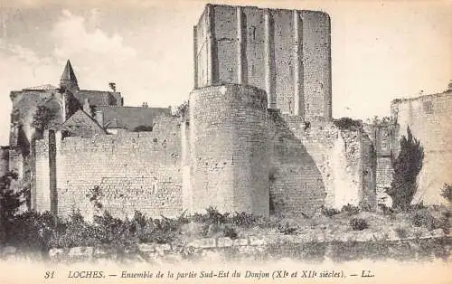 C021 Frankreich, Loches Gesamtansicht der S.E. Teil der Donjon Vintage Postkarte