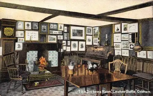 A890 England Dickens Room Lederflasche Cobham Vintage Postkarte