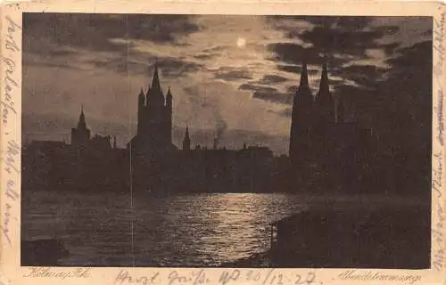 Deutschland 1927 Koeln a Rh Abendstimmung Moonlight Vintage Postkarte