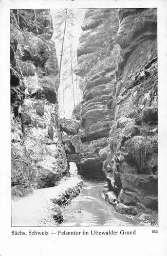 Deutschland Saechs Schweiz Felsentor im Uttewalder Grund Klippen Vintage Postkarte