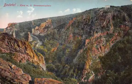 Deutschland Bodetal i Harz Hexentanzplatz Berg Vintage Postkarte