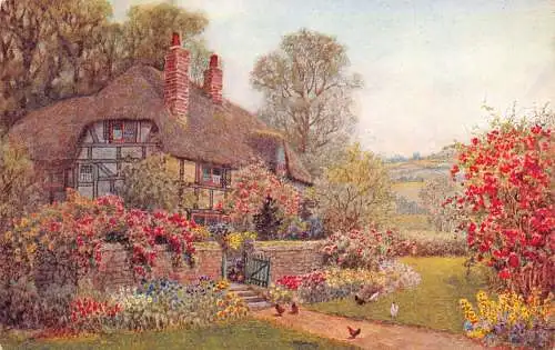 A891 England Sevenoaks Traditional Cottage Blumen Kunst Vintage Postkarte
