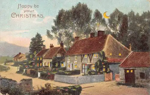 A898 Weihnachtsgrüße Moonlight Cottages Holy Tree Hold-to-Light Postkarte