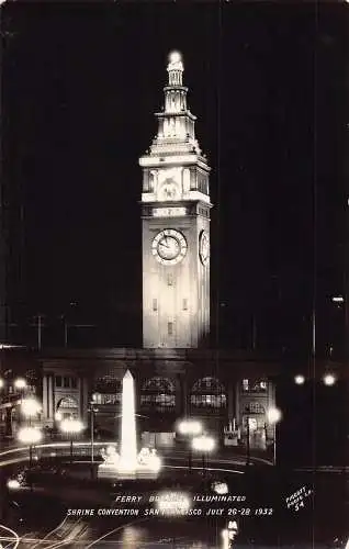 A899 US 1932 Ferry Building Illuminated Convention San Francisco RPPC Postkarte