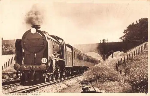 A900 England Hastings Express Steam Train Railway Vintage Postkarte