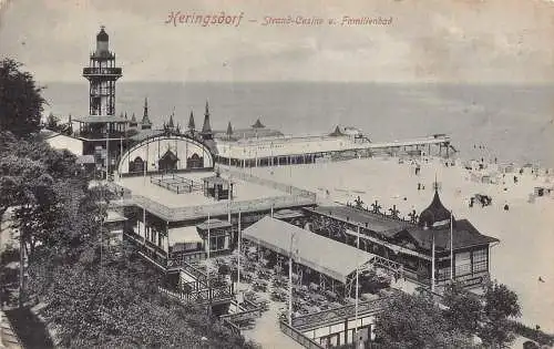 A901 Deutschland 1908 Heringsdorf Strand Casino u Familienbad Postkarte