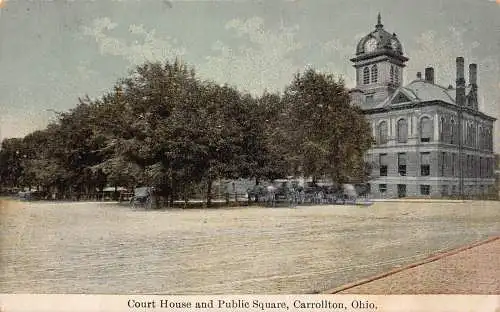 A901 US Ohio Carrollton Court House and Public Square Vintage Postkarte