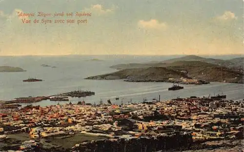 A916 Griechenland Vue de Syra avec son Hafen Syros Gesamtansicht Vintage Postkarte