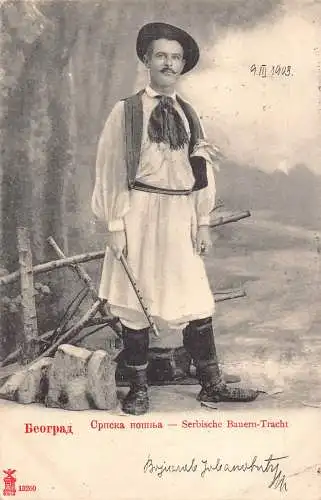 A916 Serbien 1903 Bauern Belgrad Tracht Mann Flöte Volks Postkarte