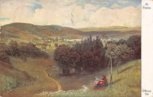 A091 Gemälde 1930 Landschaft Tal Offenes Tal signiert H Thoma Postkarte