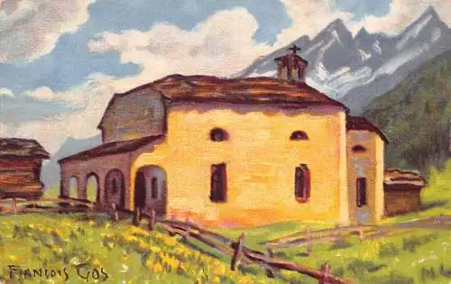 A922 Schweiz Mischabel et Chapelle de Winkelmatten Zermatt Kunst Postkarte