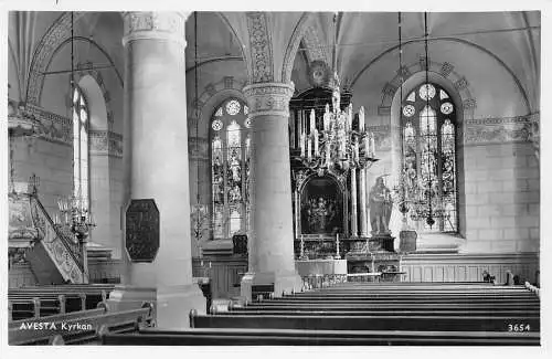 A923 Schweden Avesta Kyrkan Kirche Innenraum RPPC Vintage Postkarte