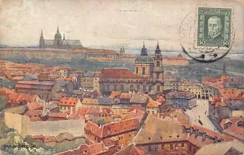 A924 Tschechien 1927 Praha Prag Hradschin Burg Mala Strana Vintage Postkarte