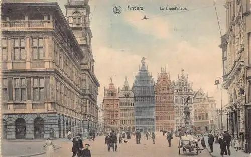 A924 Belgien Anvers Antwerpen Grand Place Square 1913 Vintage Postkarte
