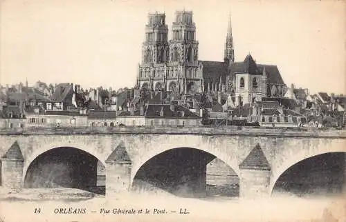 C022 Frankreich, Orleans vue Generale et le Pont Vintage Postkarte