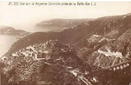 C023 Frankreich, Eze vue sur la Moyenne Corniche prise de la belle-vue Postkarte