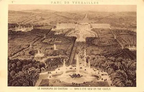 C023 Frankreich, Parc de Versailles le Panorama du Chateau Vintage Postkarte