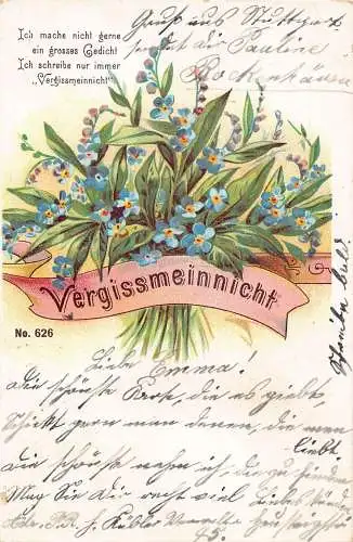 A089 Vergissmeinnicht Blumen 1900 Band Vergissmeinnicht Liebe Gedicht Litho Postkarte