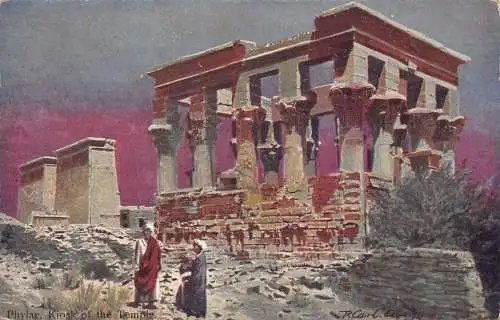 L280 Ägypten Künstlerkarte signiert R Carl Phylae Kiosk des Tempels Touristen Postkarte