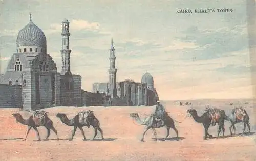 L280 Ägypten Kairo Khalifa Gräber Kamele Vintage Postkarte