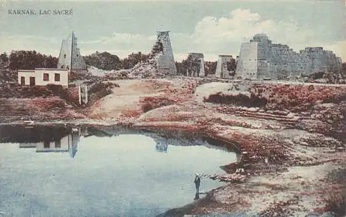 L280 Ägypten Karnak Ruinen und Der Heilige See Mann baden Vintage Postkarte