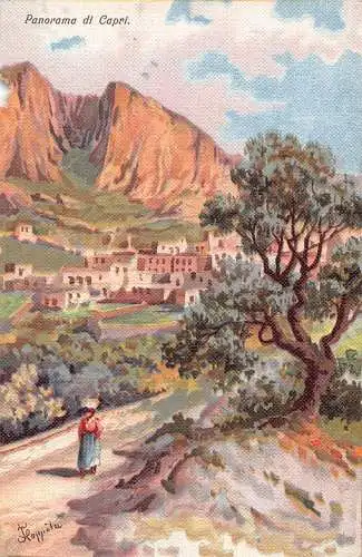 L279 Italien Gemälde signiert Floppola Capri Gesamtansicht Frau zu Fuß Postkarte