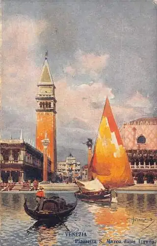 L279 Italien Venezia Venedig Markusplatz ab Lagune Gondel Boot Postkarte
