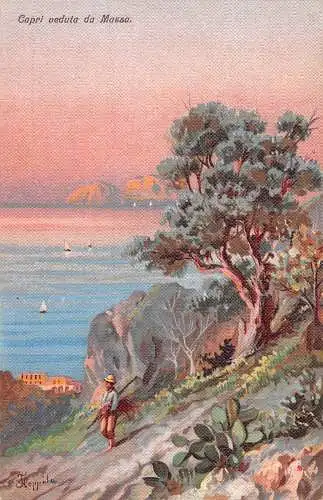 L279 Italien Gemälde signiert Floppola Capri veduta da Massa Bauernmeer Postkarte