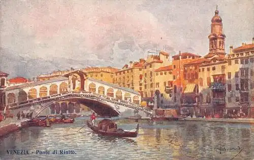 L279 Italien Venezia Venedig Gemälde signiert Ponte di Rialtobrücke Postkarte