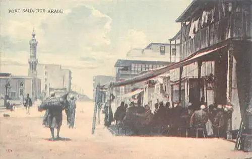 L280 Ägypten Port Said Rue Arabe Street Cafe/Restaurant Vintage Postkarte