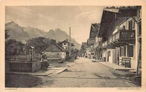 Deutschland Garmisch Fruehlingstraße Straßenbrunnen Vintage Postkarte