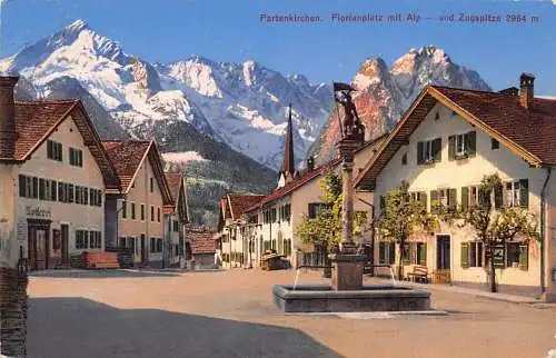 Deutschland 1930 Partenkirchen Floriansplatz Alp Zugspitze Postkarte