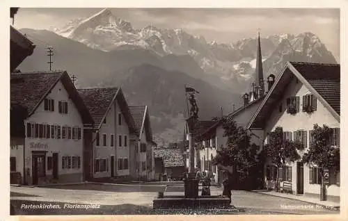 Deutschland Partenkirchen Floriansplatz Brunnenberg Postkarte.