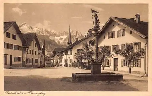 Deutschland Partenkirchen Floriansplatz Brunnen Berg Postkarte